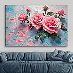 Tableaux Groupe de roses roses sur une surface bleue et blanche