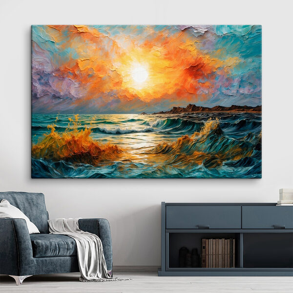Peinture d'un coucher de soleil sur une étendue d'eau Tableaux Peinture d'un coucher de soleil sur une étendue d'eau