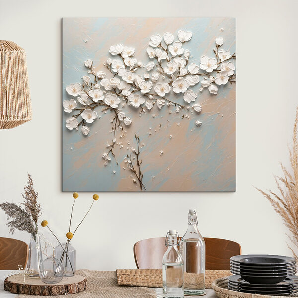 Fleurs blanches sur fond bleu et blanc Tableaux Fleurs blanches sur fond bleu et blanc
