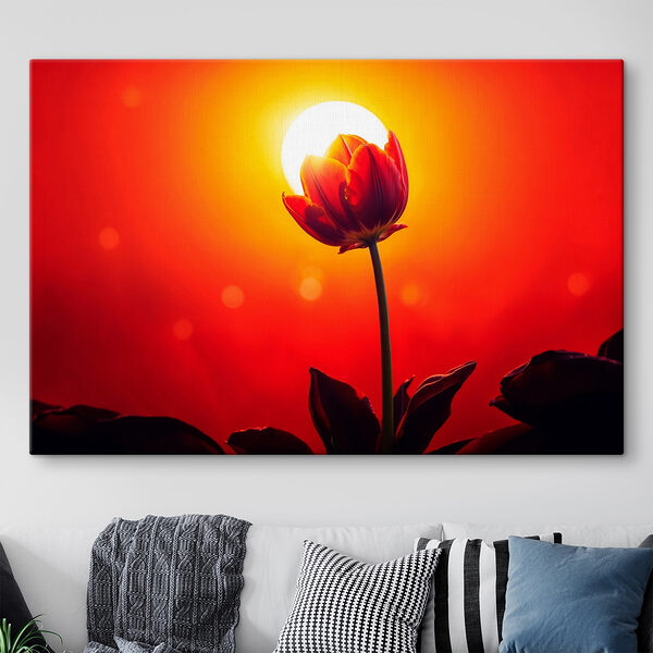 Fleur rouge avec le soleil derrière elle Tableaux Fleur rouge avec le soleil derrière elle