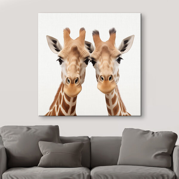 Deux visages curieux de girafes côte à côte Tableaux Deux visages curieux de girafes côte à côte