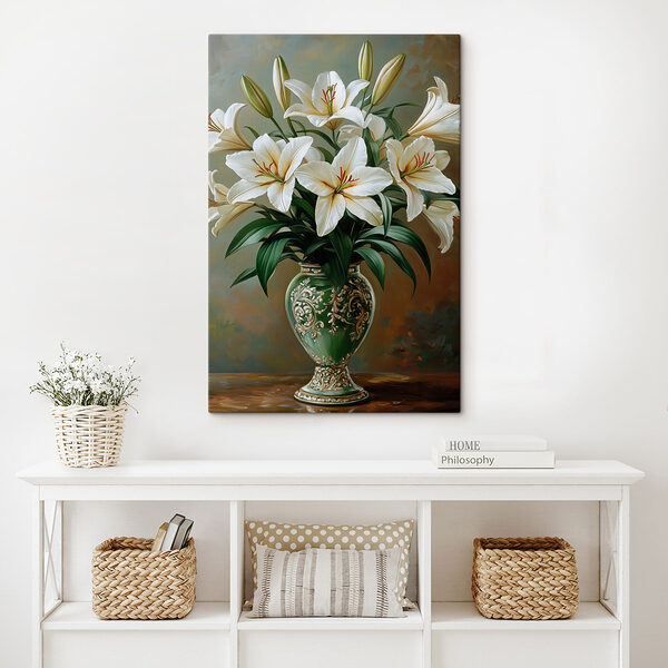 Peinture d'un vase de fleurs blanches Tableaux Peinture d'un vase de fleurs blanches
