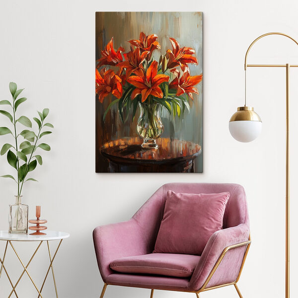 Peinture de fleurs orange dans un vase en verre Tableaux Peinture de fleurs orange dans un vase en verre