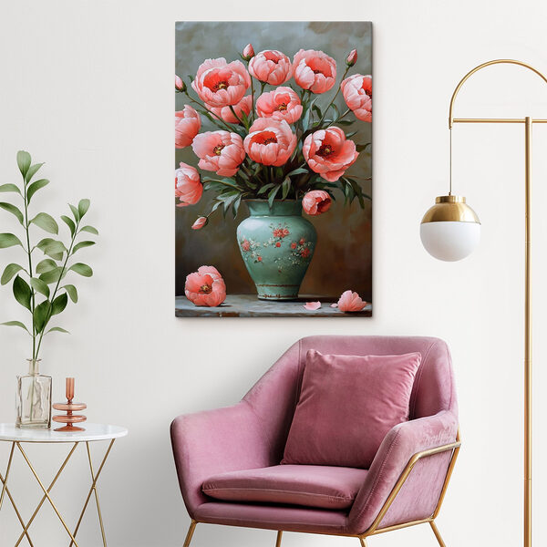 Peinture de fleurs roses dans un vase Tableaux Peinture de fleurs roses dans un vase