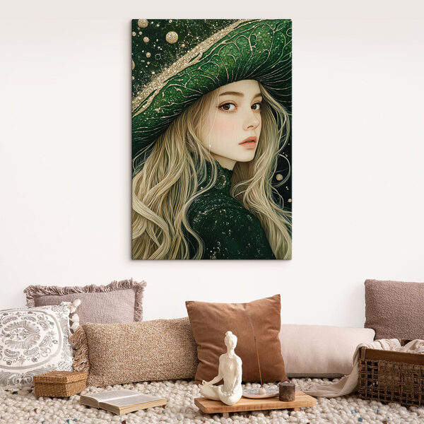 Femme portant un chapeau vert Tableaux Femme portant un chapeau vert