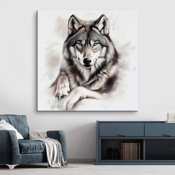 Loup couché regardant la caméra Tableaux Loup couché regardant la caméra