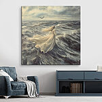 Tableaux Femme en robe blanche courant sur les vagues