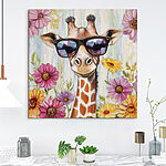 Tableaux Girafe portant des lunettes de soleil et des fleurs