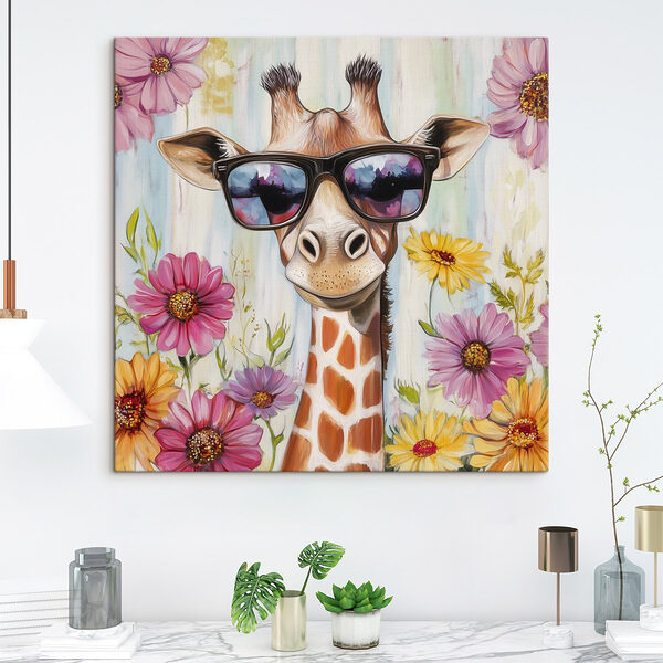Girafe portant des lunettes de soleil et des fleurs Tableaux Girafe portant des lunettes de soleil et des fleurs
