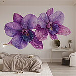 Papier peint Fleurs violettes avec gouttes d'eau