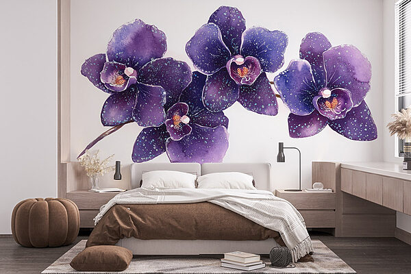 Groupe de fleurs violettes Papier peint Groupe de fleurs violettes
