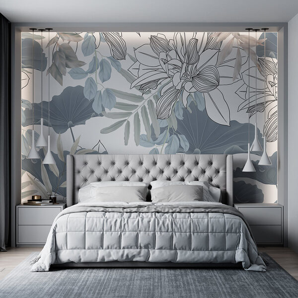 Motif floral avec feuilles et fleurs Papier peint Motif floral avec feuilles et fleurs