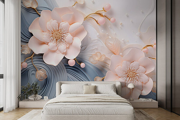 Fleurs délicates sur une toile de fond fluide Papier peint Fleurs délicates sur une toile de fond fluide
