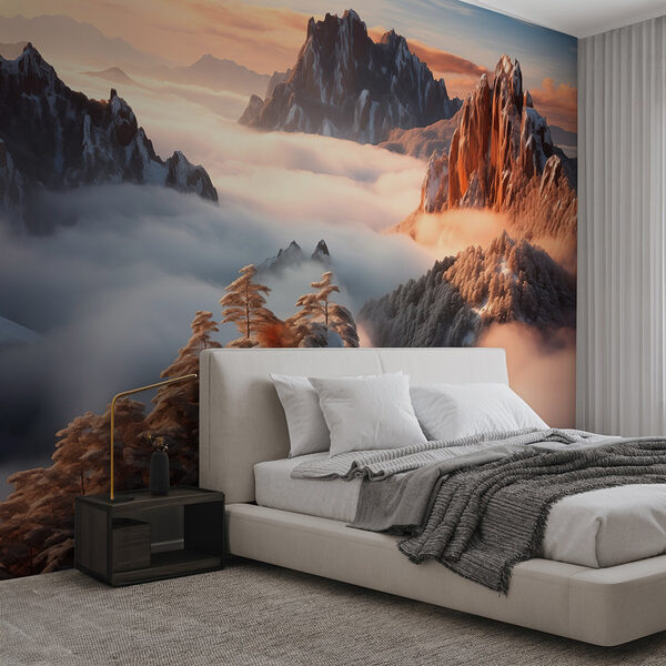 Chaîne de montagnes avec neige et nuages Papier peint Chaîne de montagnes avec neige et nuages