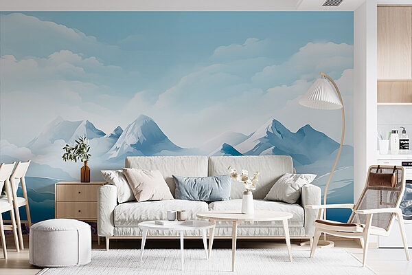 Chaîne de montagnes enneigées avec nuages Papier peint Chaîne de montagnes enneigées avec nuages