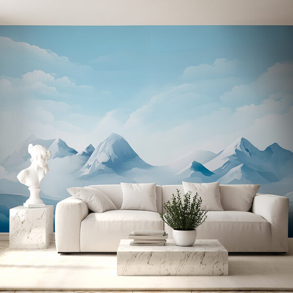 Papier peint Chaîne de montagnes enneigées avec nuages
