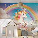 Papier peint Licorne avec arc-en-ciel et nuages