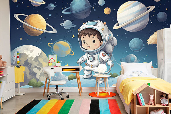 Caricature d'un garçon en combinaison spatiale Papier peint Caricature d'un garçon en combinaison spatiale