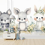 Papier peint Groupe d'animaux avec des fleurs