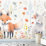 Papier peint Couple de renards dans un jardin de fleurs