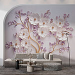 Papier peint Arbre avec fleurs et feuilles
