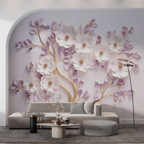 Arbre avec fleurs et feuilles Papier peint Arbre avec fleurs et feuilles