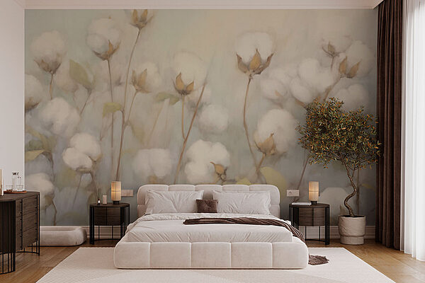 Peinture de fleurs de coton Papier peint Peinture de fleurs de coton