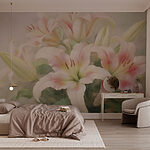 Papier peint Peinture d'un groupe de fleurs roses