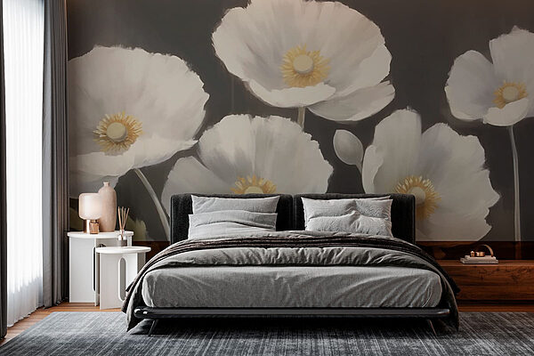 Peinture de fleurs blanches Papier peint Peinture de fleurs blanches