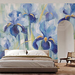 Papier peint Peinture de fleurs bleues