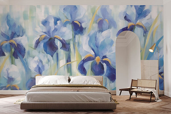 Peinture de fleurs bleues Papier peint Peinture de fleurs bleues