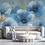 Papier peint Peinture de fleurs bleues