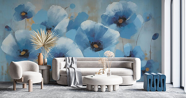 Peinture de fleurs bleues Papier peint Peinture de fleurs bleues