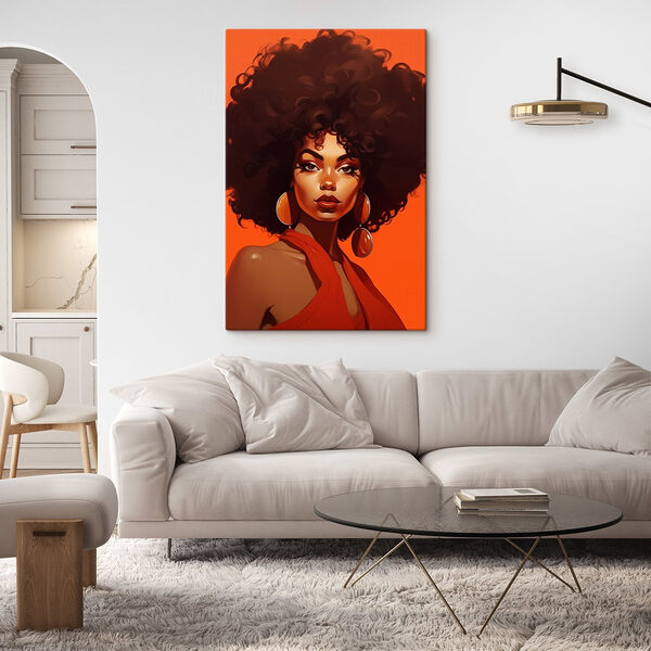Femme avec de grands cheveux afro et des boucles d'oreilles Tableaux Femme avec de grands cheveux afro et des boucles d'oreilles