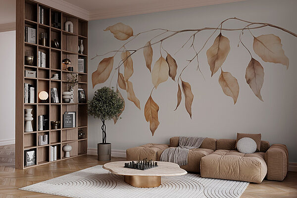 Branche avec des feuilles brunes Papier peint Branche avec des feuilles brunes