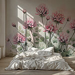 Papier peint Groupe de fleurs roses