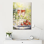 Tableaux Aquarelle représentant deux coupes de champagne et des fraises sur un plateau