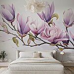 Papier peint Branche avec des fleurs violettes