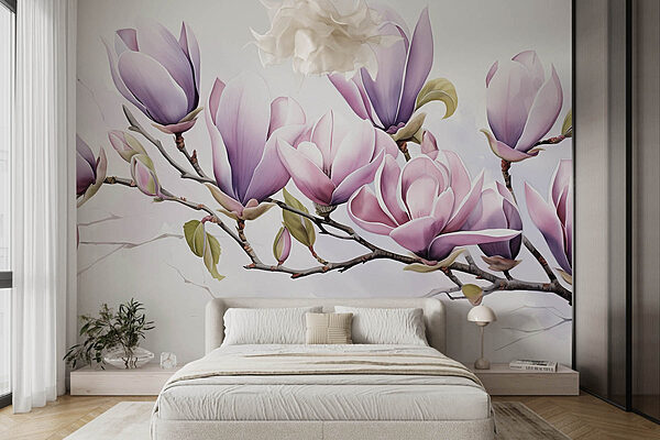 Branche avec des fleurs violettes Papier peint Branche avec des fleurs violettes