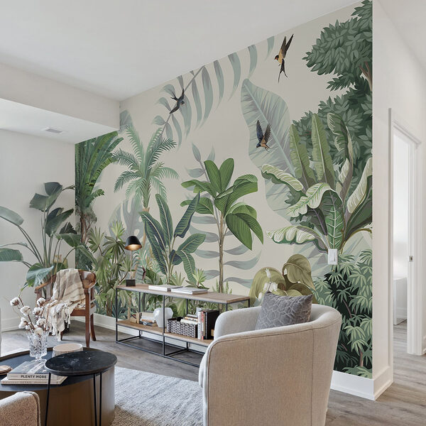 Papier peint avec des plantes tropicales et des oiseaux Papier peint Papier peint avec des plantes tropicales et des oiseaux