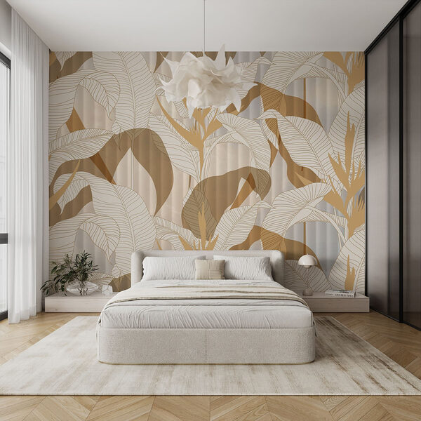 Papier peint avec des feuilles et des fleurs Papier peint Papier peint avec des feuilles et des fleurs