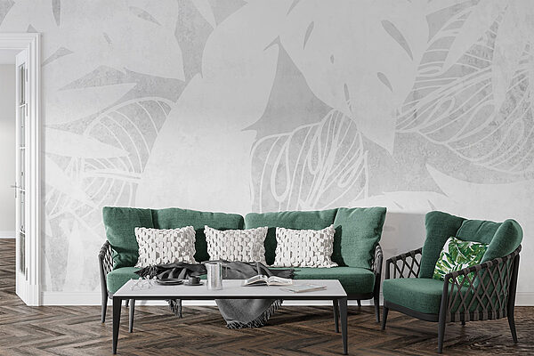 Papier peint Fond blanc avec des feuilles (UGS : w03270) Papier peint Papier peint Fond blanc avec des feuilles (UGS : w03270)