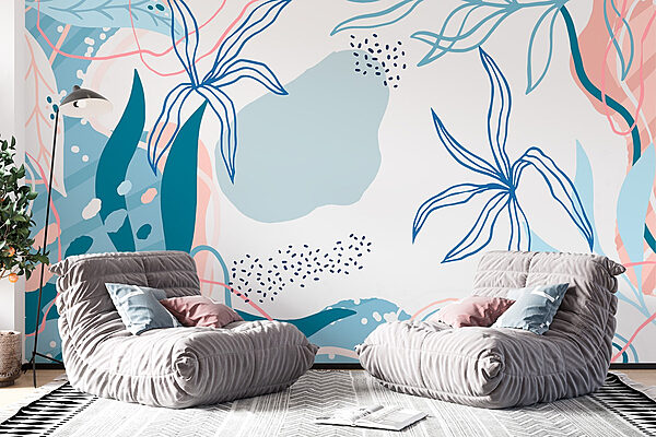 Motif floral bleu et rose Papier peint Motif floral bleu et rose