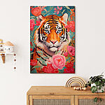 Tableaux Peinture d'un tigre entouré de fleurs