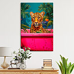 Tableaux Guépard dans une baignoire rose avec des plantes