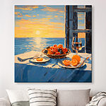 Tableaux Peinture d'une corbeille de fruits sur une table avec un verre de vin