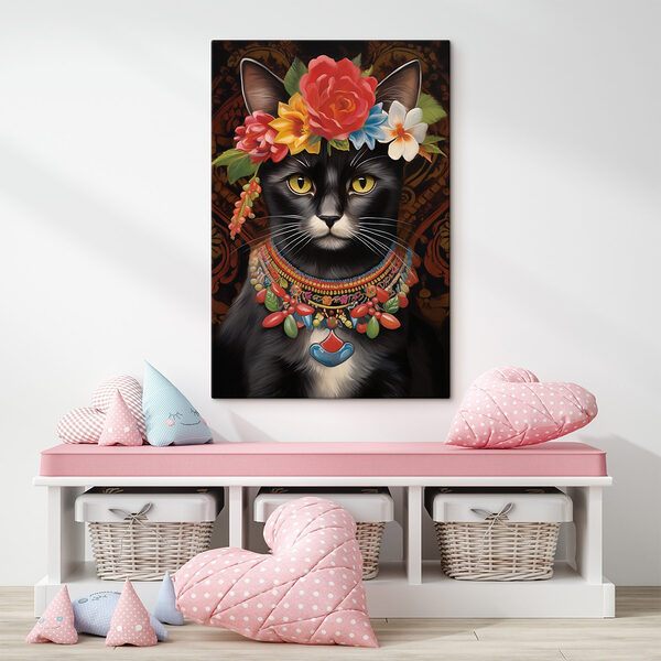 Chat portant une couronne de fleurs Tableaux Chat portant une couronne de fleurs