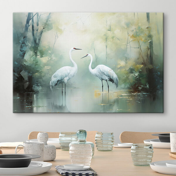 Tableaux Tableaux Couple d'oiseaux blancs dans un étang (UGS : s43166)