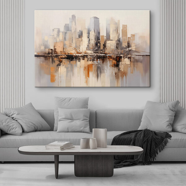 Tableaux Tableaux Peinture d'une ville avec un pont sur l'eau (UGS : s43168)