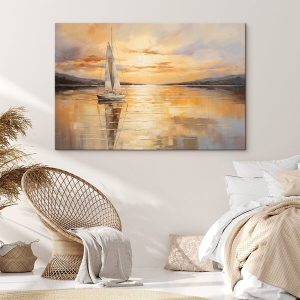 Peinture d'un voilier sur un lac calme Tableaux Peinture d'un voilier sur un lac calme